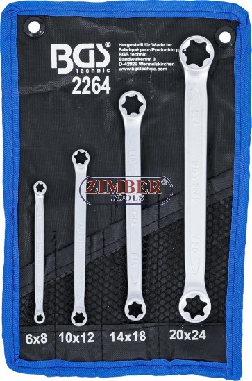 Double Ring Spanner Set with E-Type Ring Heads E6 x E8 - E20 x E24, 4 pcs. (2264) - BGS technic