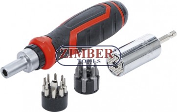 Precision Bit / Multi Socket Set | with Ratchet Spinner Handle for Bits, reversible | 17 pcs. - 20817 - BGS-technic.