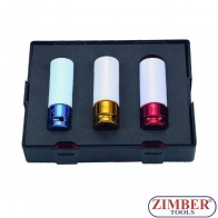 Deep Impact Nut Socket Set Alloy Wheel  1/2" Drive 17mm, 19mm, 21 mm" K4032 - FORCE