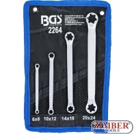 Double Ring Spanner Set with E-Type Ring Heads E6 x E8 - E20 x E24, 4 pcs. (2264) - BGS technic