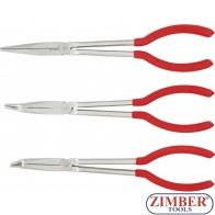 Long Nose Pliers Set straight / bent | 260-mm - 275-mm - 280 mm,  3 pcs. - 415 -  BGS technic.