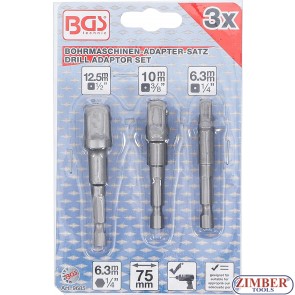 Electric Drill Adaptor Set | 6.3 mm (1/4") Drive | 6.3 mm (1/4") / 10 mm (3/8") / 12,5 mm (1/2") mm | 3 pcs.- 9685-BGS technic.