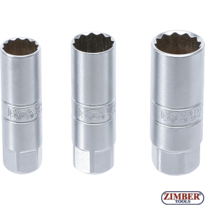 Spark Plug Socket Set 12-Point | 10 mm (3/8") Drive | 14 - 16 - 18 mm | 3 pcs. - 6858 - BGS technic.