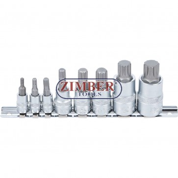 Impact Bit Socket Set Spline (for XZN) M4 - M16, 8 pcs. (5105) - BGS technic