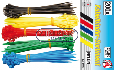 Cable Tie Assortment coloured 2.4 x 100 mm 200 pcs. (80875) - BGS technic