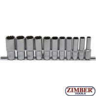 Socket Set, 12-point, deep | 10 mm (3/8") Drive | 8 - 19 mm | 11 pcs. - ZB-5252 - BGS - technic.