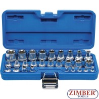 Socket Set, E-Type | 6.3 mm (1/4") / 12.5 mm (1/2") Drive | E4 - E24 | 28 pcs - 70099- BGS technic.