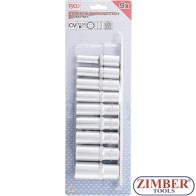 Socket Set, Hexagon, deep | 12.5 mm (1/2") Drive | 10 - 24 mm | 9 pcs. - 2223 - BGS technic.