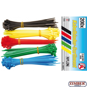 Cable Tie Assortment coloured 2.4 x 100 mm 200 pcs. (80875) - BGS technic
