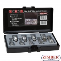 1/2" Hex socket bit set 4,5,6,7,8,10,12,14,17mm - 9pc. (4101) - FORCE