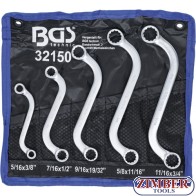 S-Type Double Ring Spanner Set | Inch Sizes | 3/8" - 3/4" | 5 pcs. - 32150 - BGS technic.