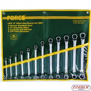 Set of 12 offset ring wrenches in a heavy duty roll up pouch for storage - FORCE (51213P)