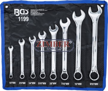 Combination Spanner Set | Inch Sizes | 1/8" - 9/16" Withworth | 8 pcs. - 1199 - BGS technic.