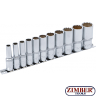 Socket Set, 12-point, deep | 10 mm (3/8") Drive | Inch Sizes | 11 pcs. 6859 - BGS technic.