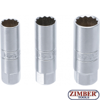 Zündkerzen-Einsatz-Satz Zwölfkant | Antrieb Innenvierkant 10 mm (3/8") | SW 14 - 16 - 18 mm | 3-tlg. - 6858 - BGS technic.