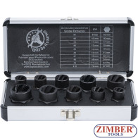 Spiral-Profil-Steckschlüssel-Satz / Schraubenausdreher | Antrieb Innensechskant 10 mm (3/8") / Außensechskant | SW 9 - 19 mm | 10-tlg.-20210 - BGS- technic.