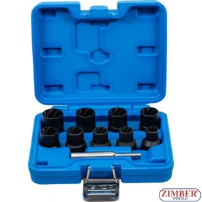 Twist Socket Set (Spiral Profile) / Screw Extractor | 12.5 mm (1/2") Drive | 10 - 19 mm | 10 pcs.5266 - BGS technic.